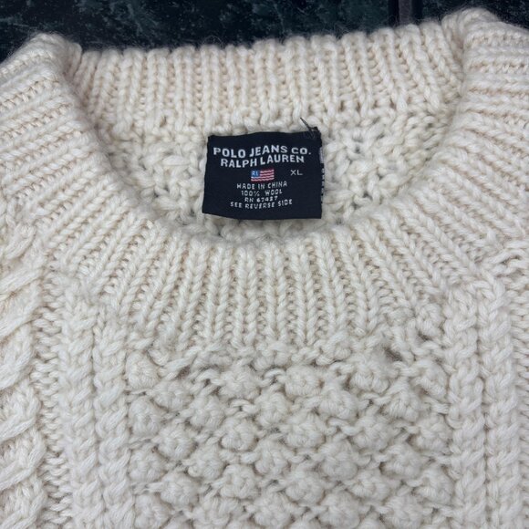 Polo Ralph Lauren 100% Wool Cable Knit Fisherman Sweater Chunky Heavy Weight - Picture 11 of 12